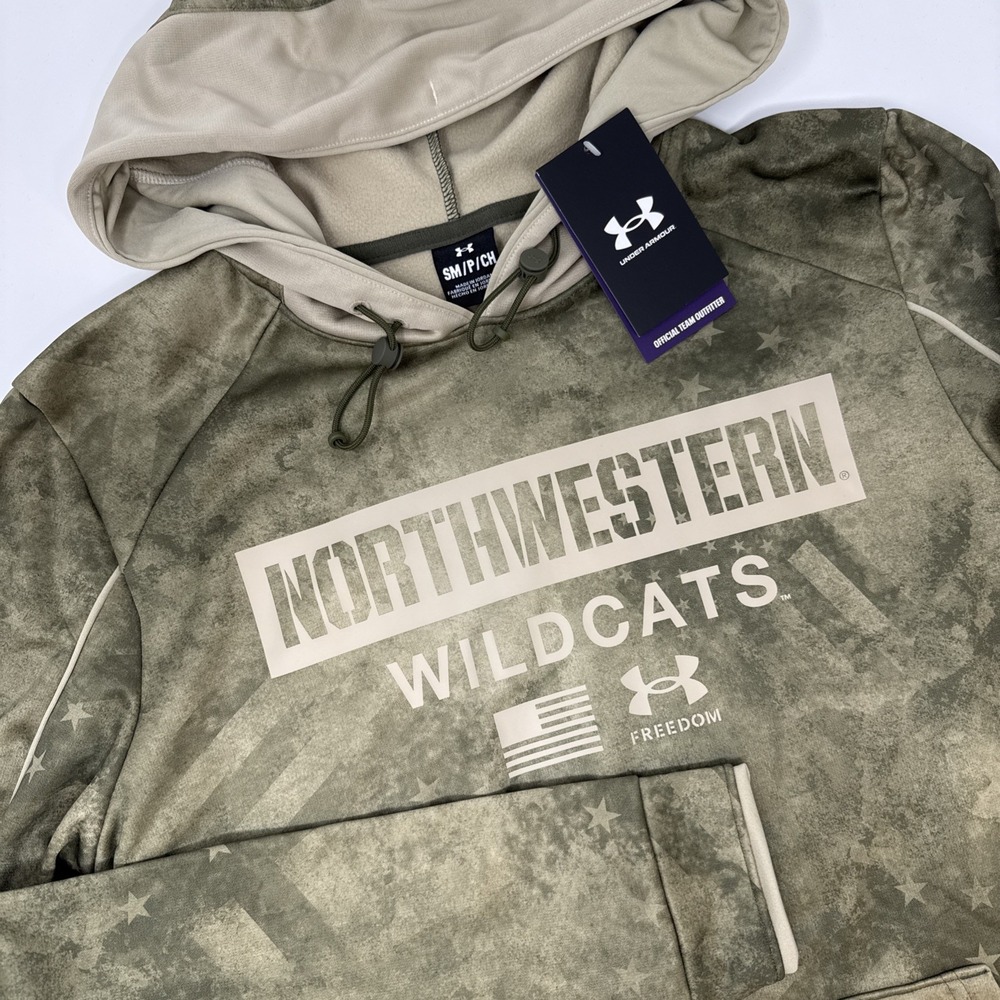 Under Armour Freedom Northwestern Wildcats Hoodie Mens Small Camo Green NEW
